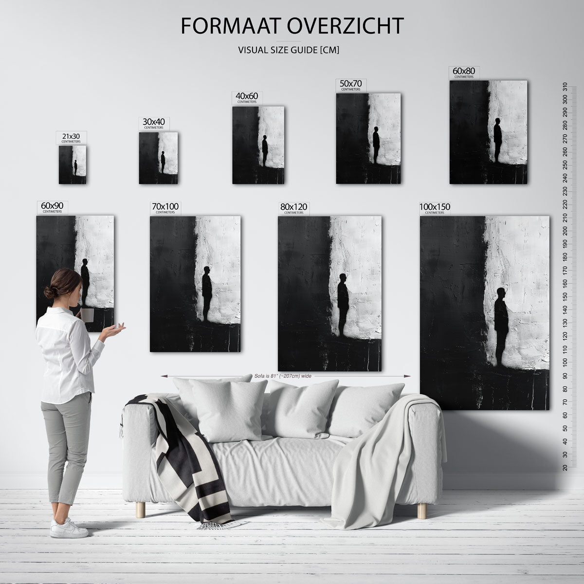 Silhouet tegen tweekleurige achtergrond – staande muurposter met abstracte vormen