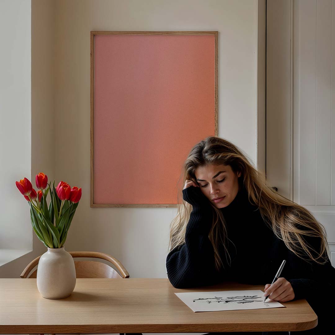 Zachte Roze Charmeposter – staande muurposter met kleurrijke abstracte vormen
