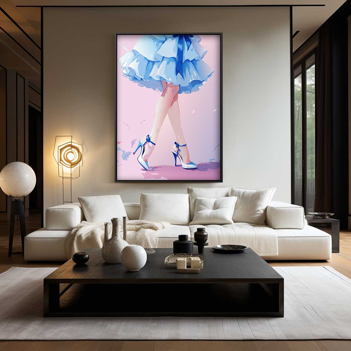 Dansende Elegantie in Blauw – staand kunstwerk voor modern interieur
