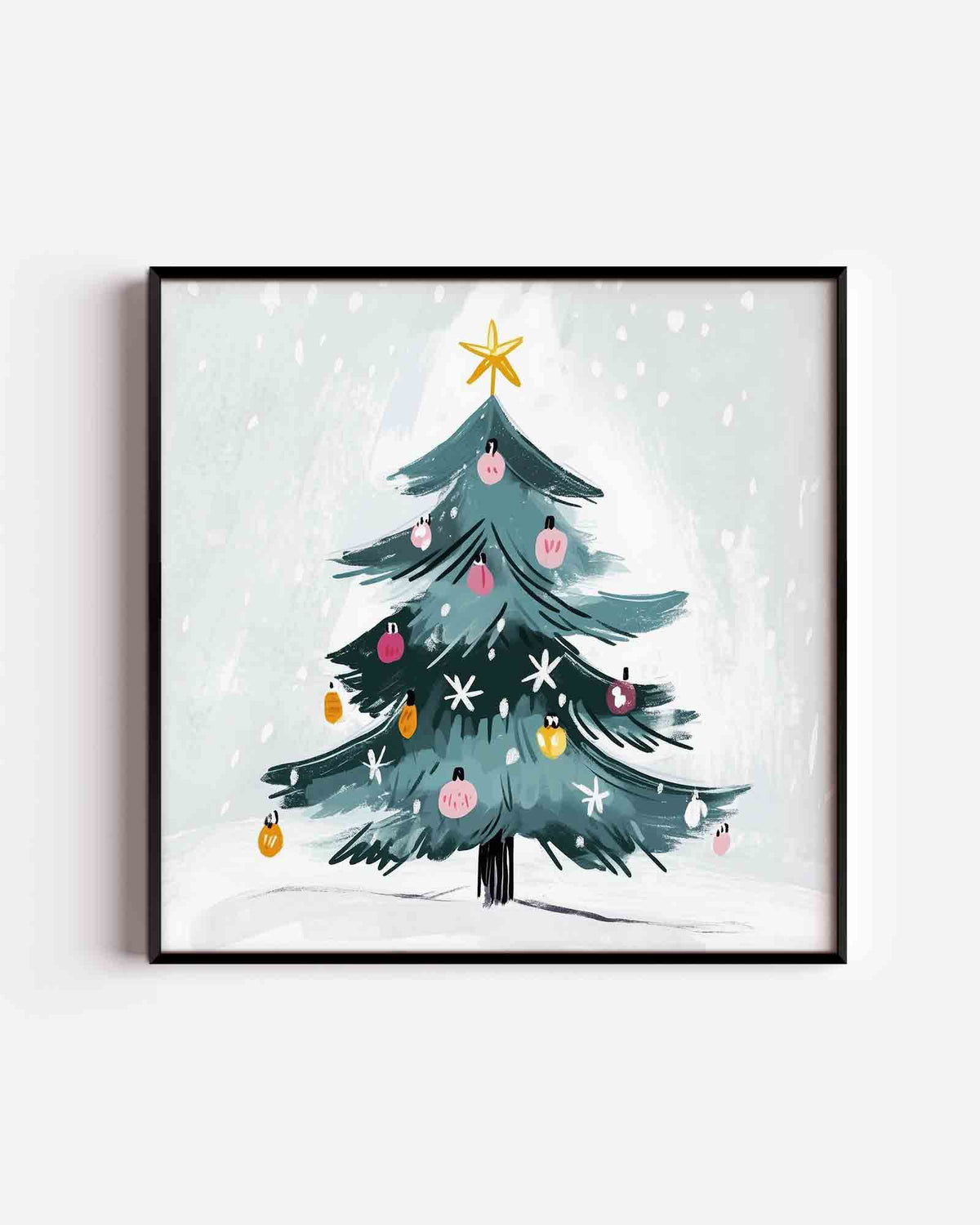 Kerstboom met versiering – vierkante kinderposter als wanddecoratie