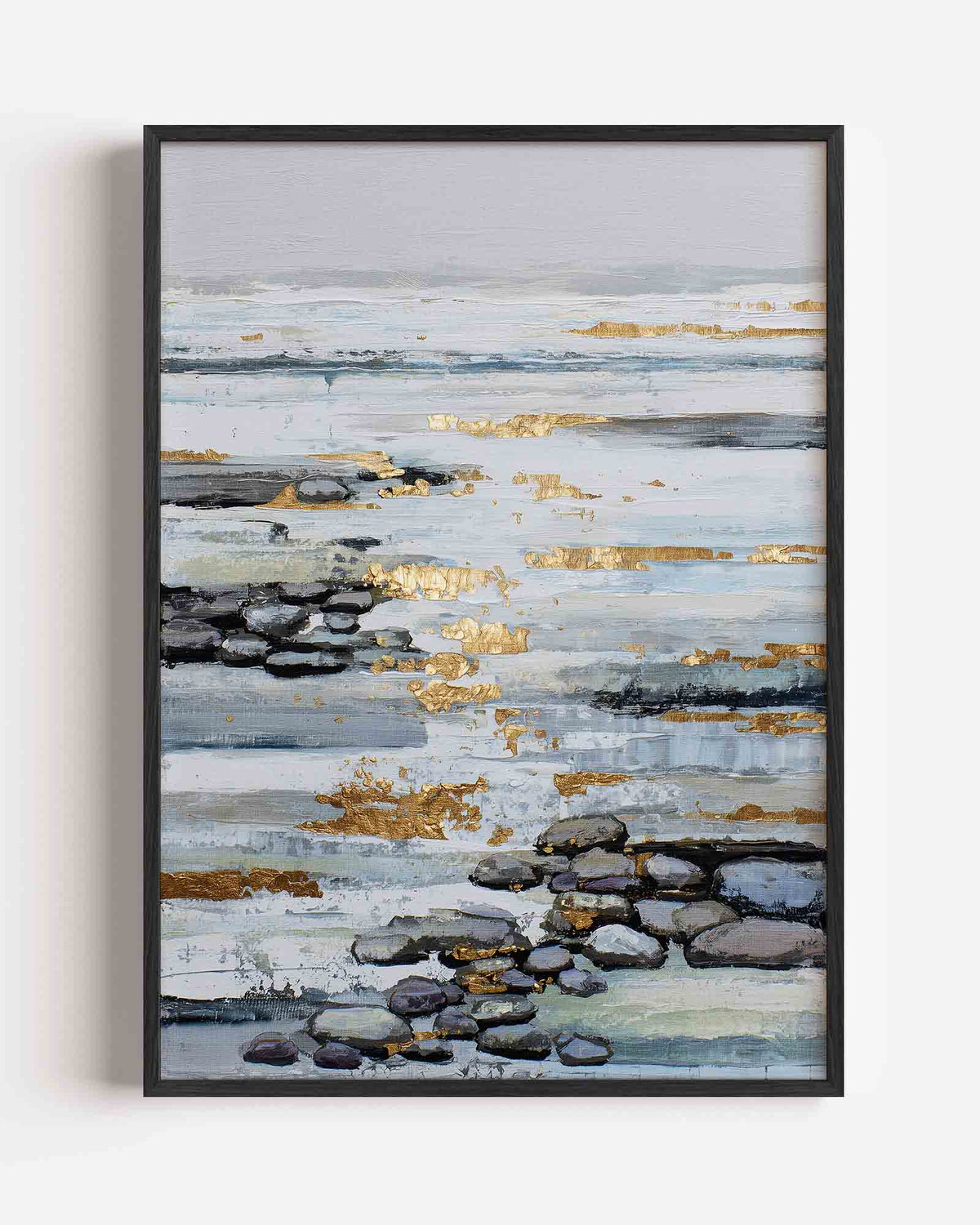 Gouden accenten op stenen – abstracte portret poster als wanddecoratie
