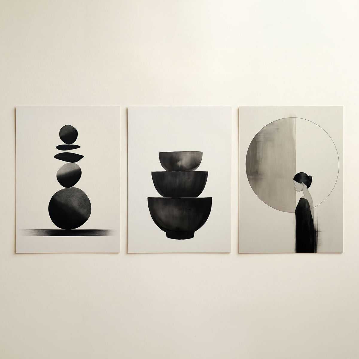 Zwevende vormen driedelige posterset in interieur