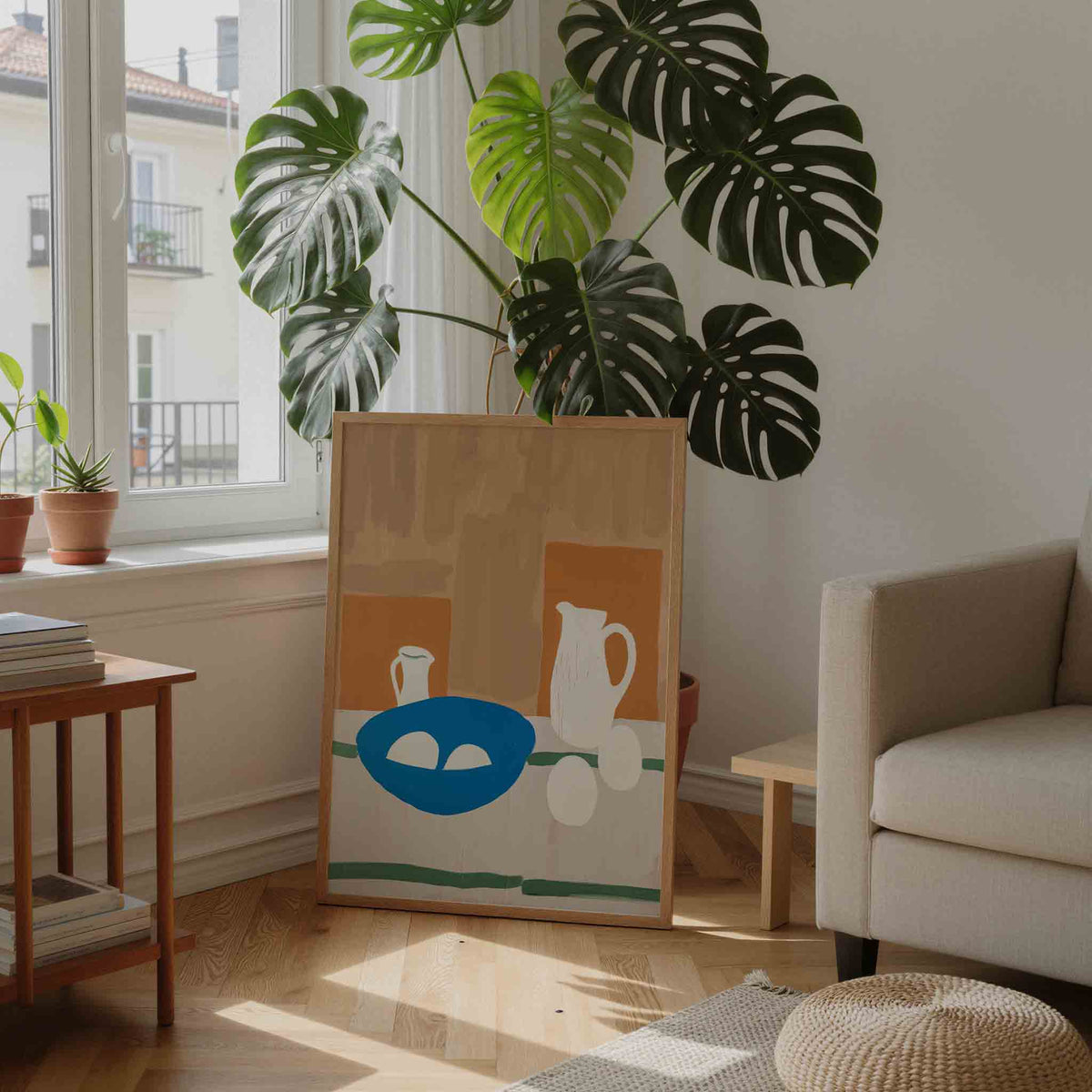 Stilleven met kannen en schaal – moderne illustratie als portret poster