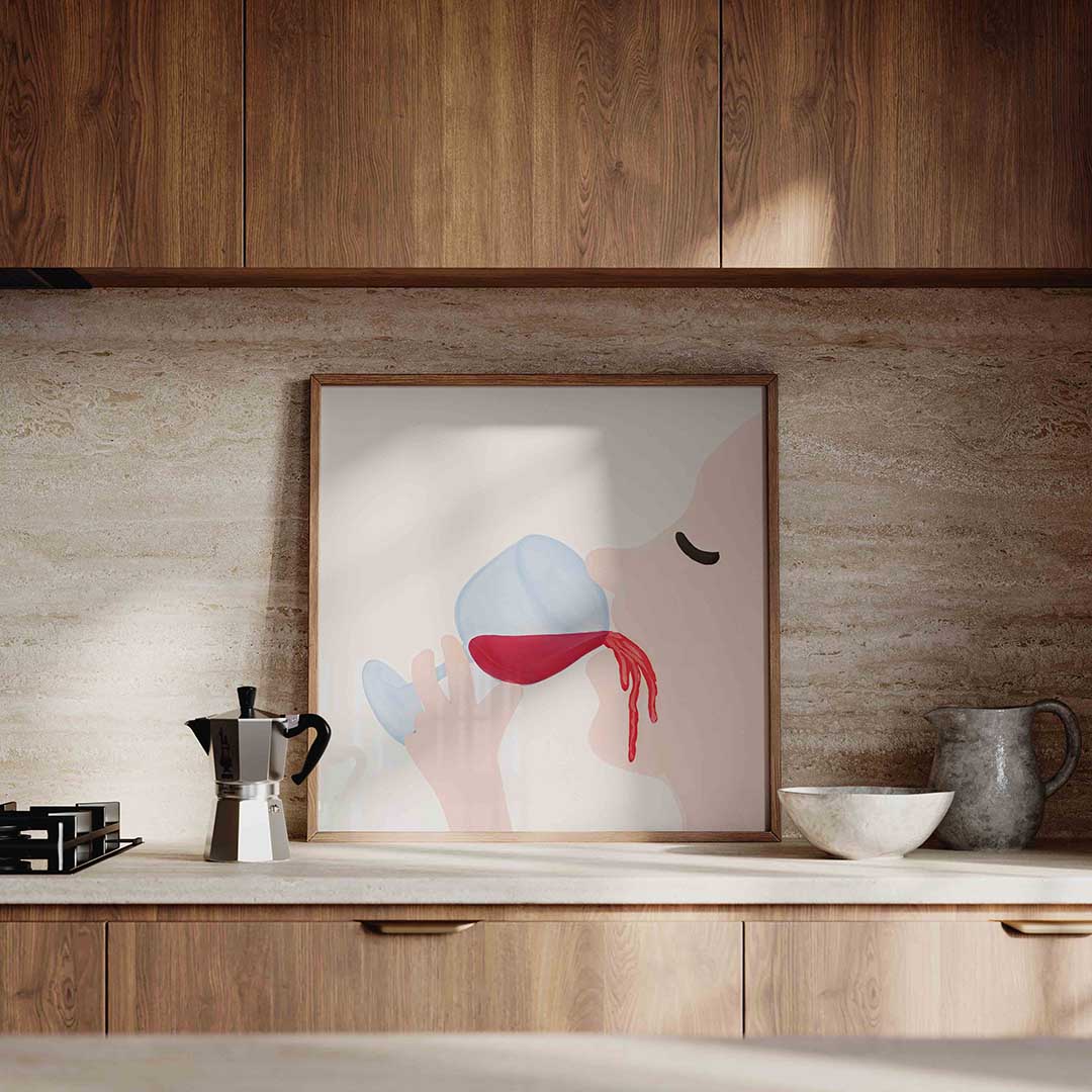 Persoon met wijnglas – Streetart wandkunst als vierkante poster