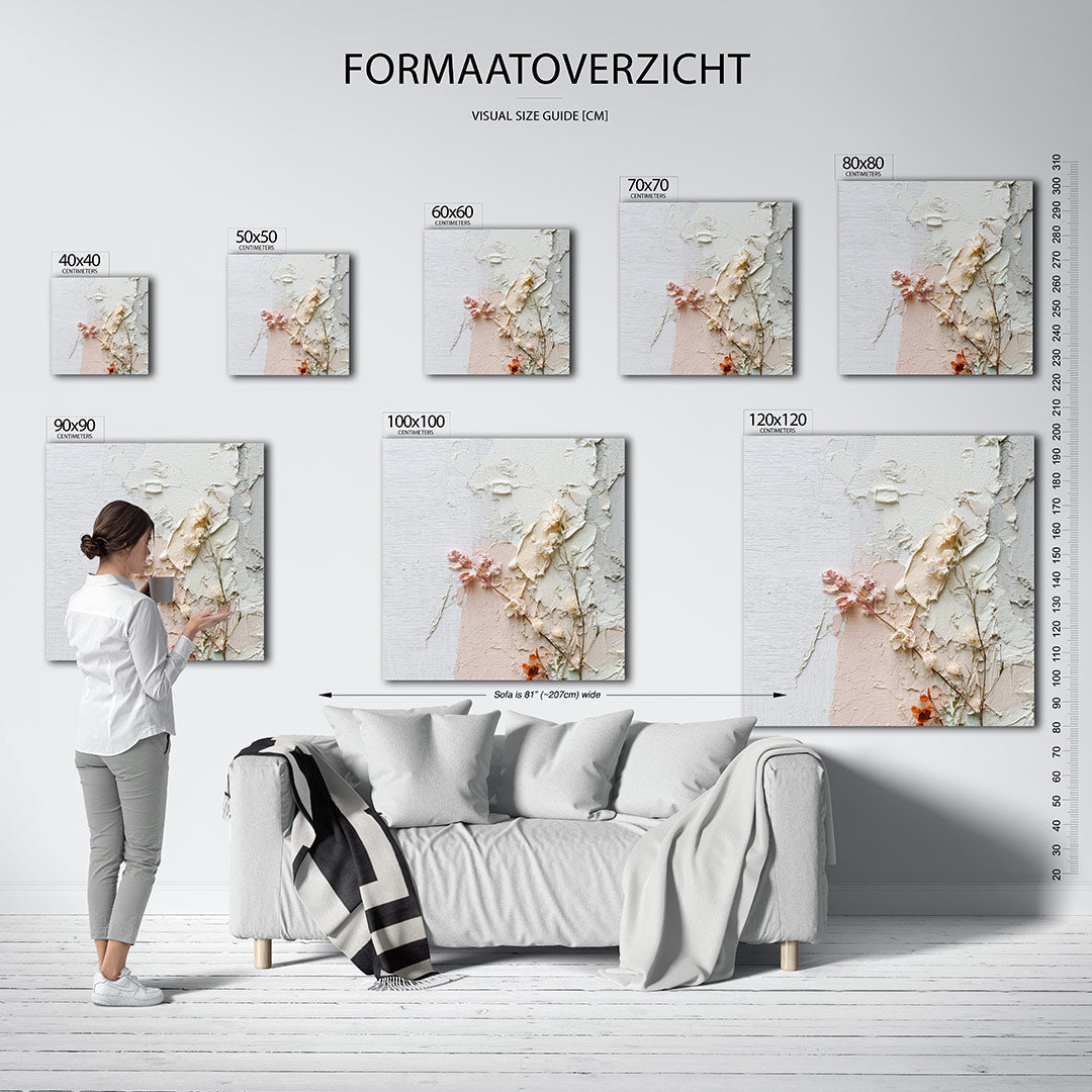 Textuur en bloemen kunstwerk – materiaalweergave – dit werk toont een subtiele mix van zachte kleuren en texturen met