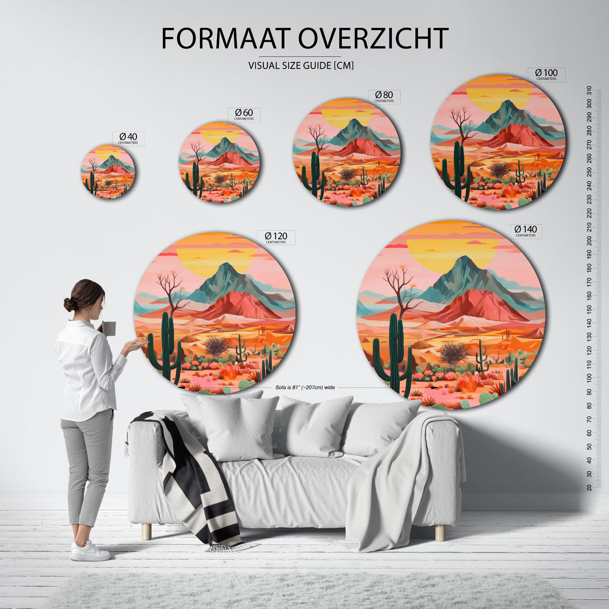 Zonsondergang woestijn – abstracte wandkunst als muurcirkel van WallArtistic