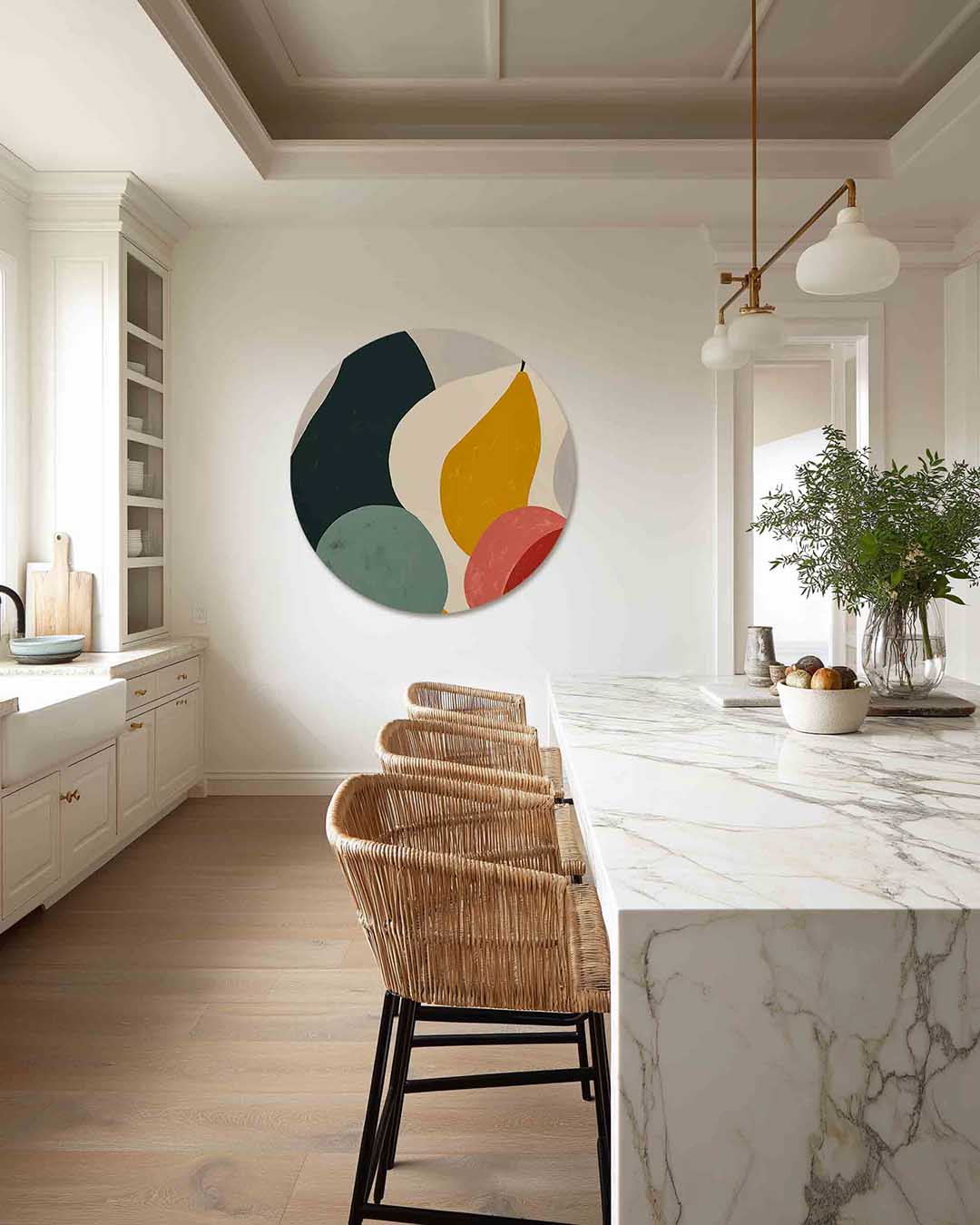 Fruit en vormen – abstracte muurcirkel als ronde wanddecoratie