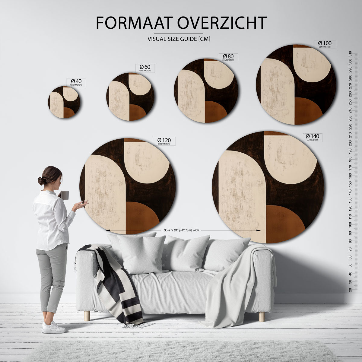 Abstracte vormen – moderne ronde muurdecoratie met abstracte vormen
