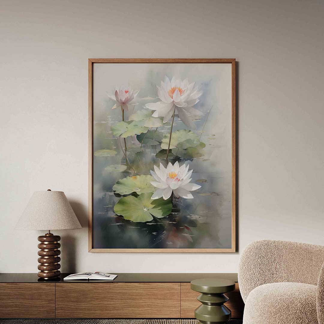 Witte waterlelies – tropische jungle poster in staand formaat