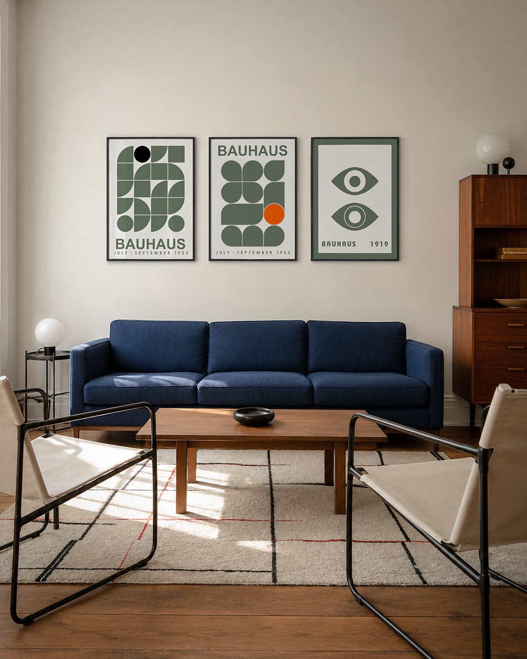 Vorm en kleurenspel posterset – derde productweergave – deze posterset in drie delen toont een dynamisch lijnenspel van halve
