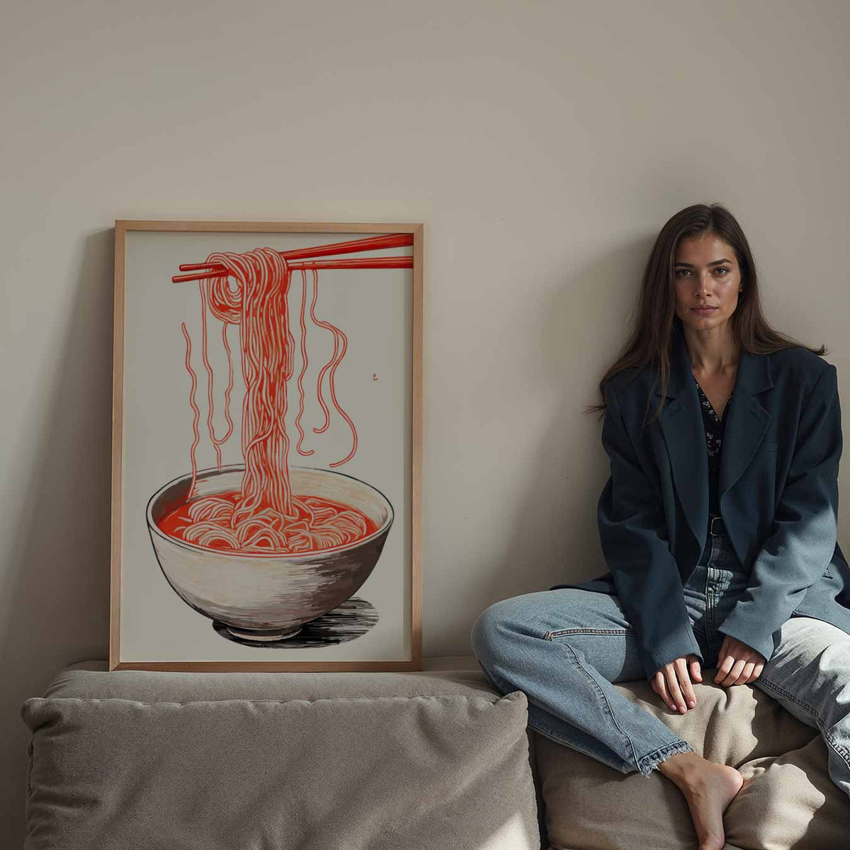 Stijlvolle Noodle Illustratie – staande keuken wanddecoratie van WallArtistic