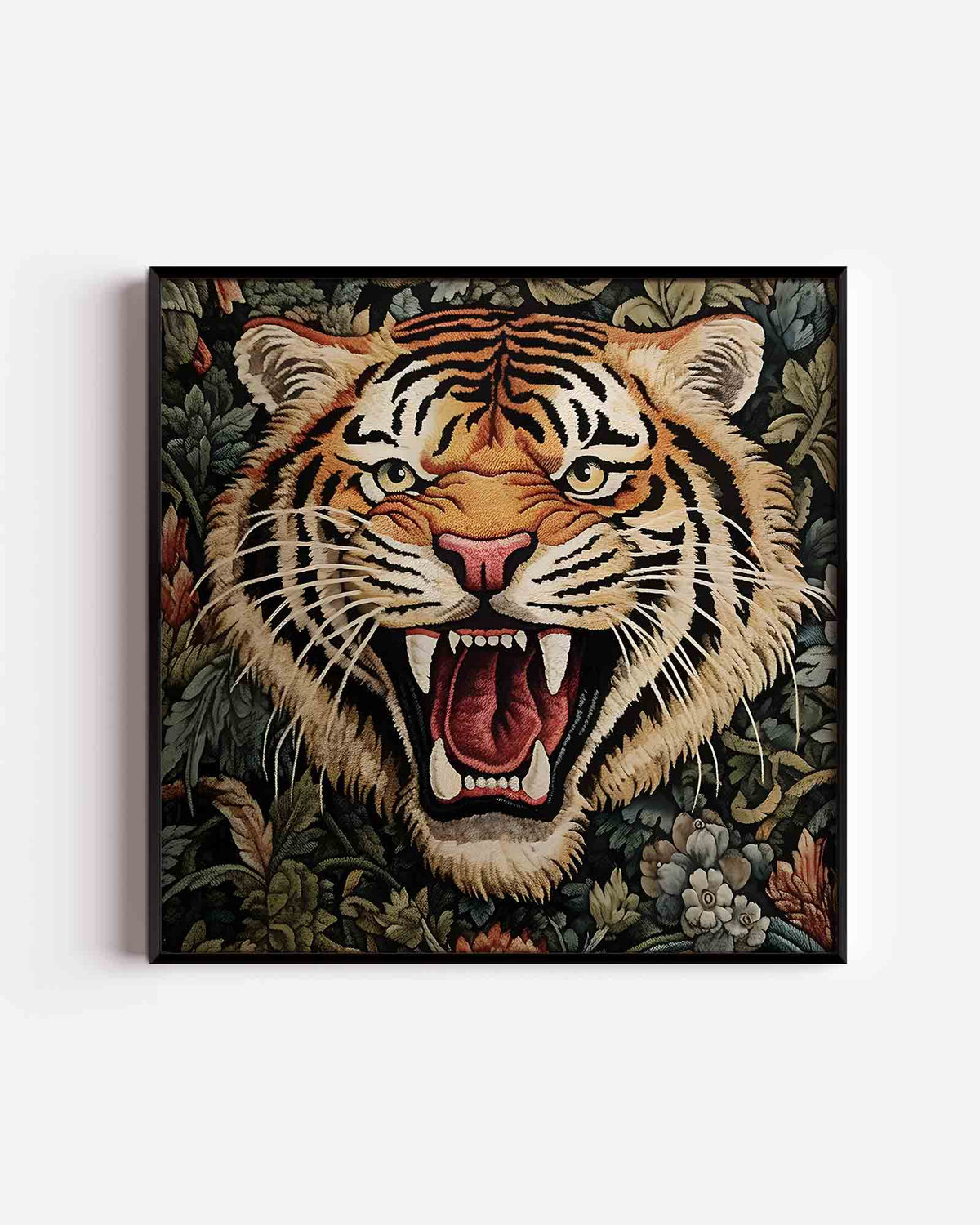 Tijger met bloemen – William Morris vierkante poster als wanddecoratie
