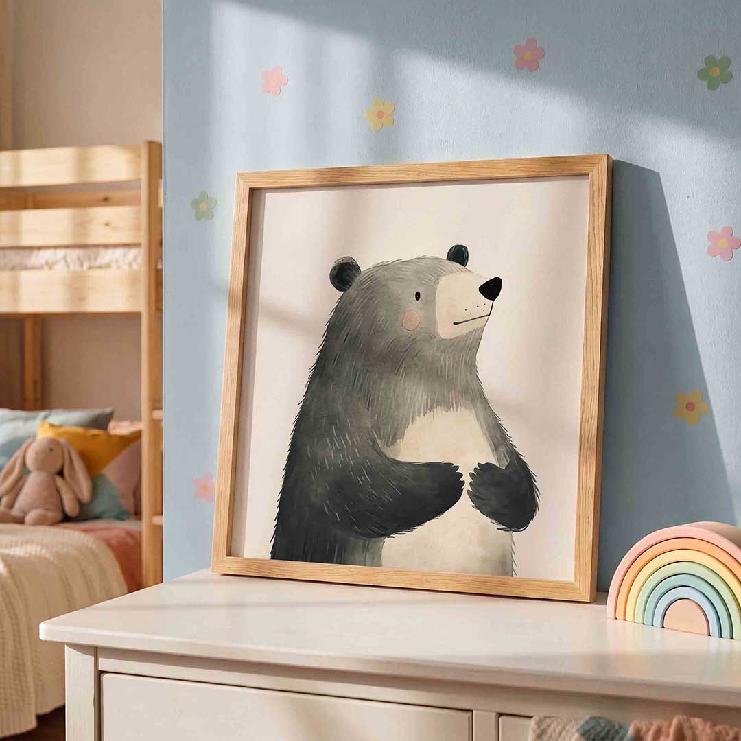 Beer met grijze vacht – speelse wandkunst als vierkante kinderposter