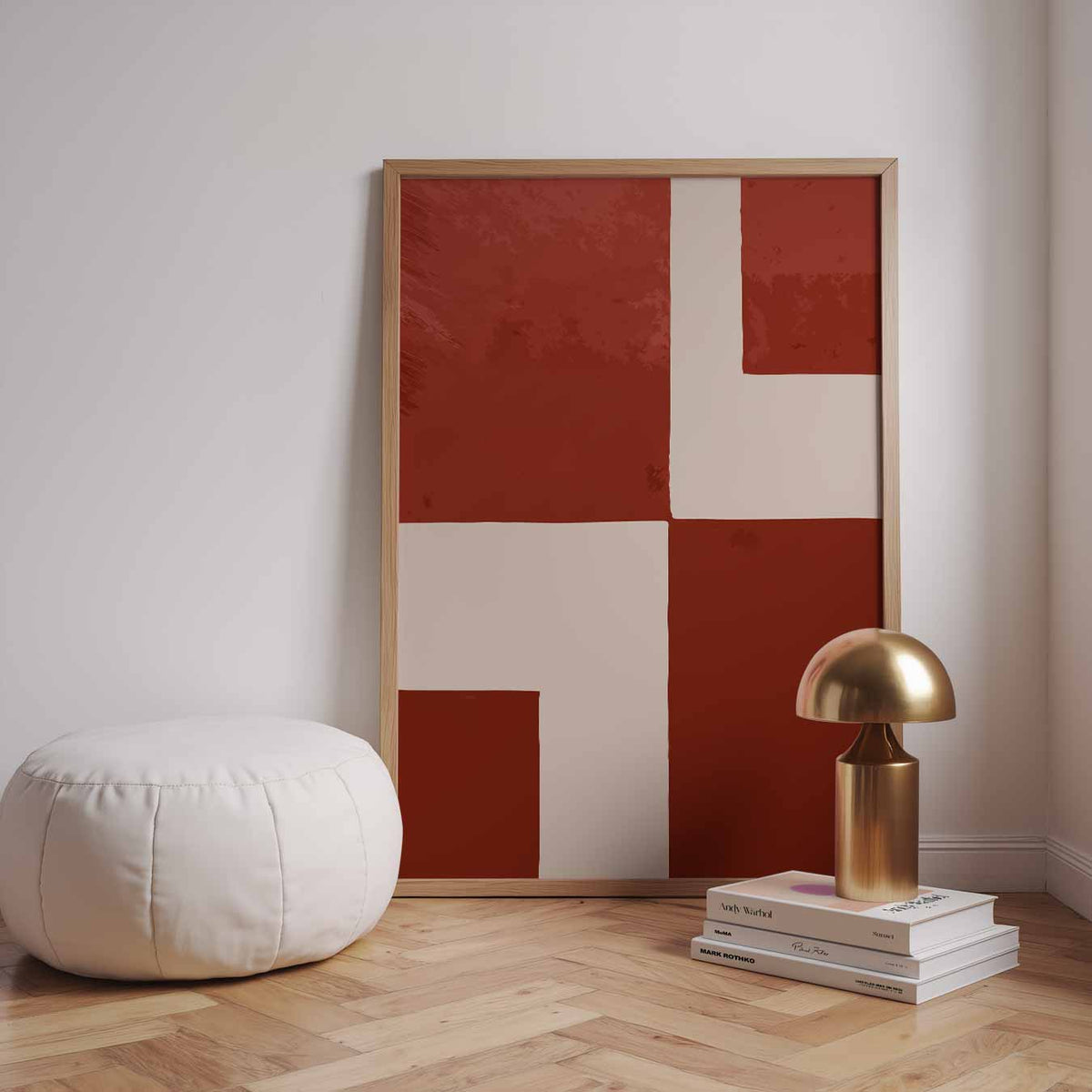 Moderne Minimalistische Rood-wit – staande kleurrijke abstracte wanddecoratie van WallArtistic