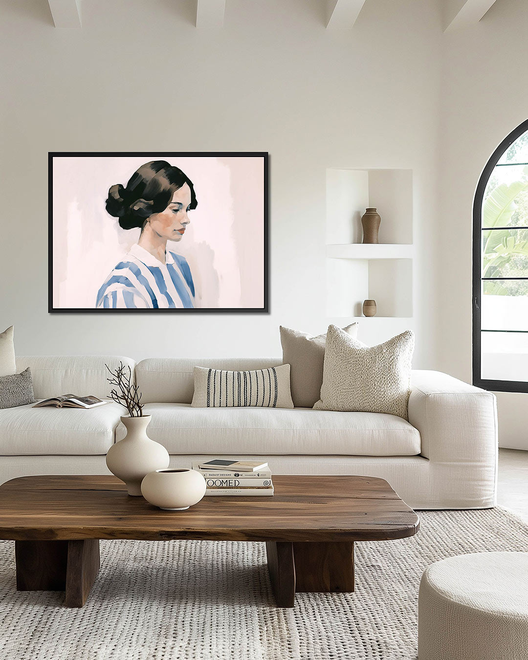 Gestreepte portretstudie – wanddecoratie in interieur