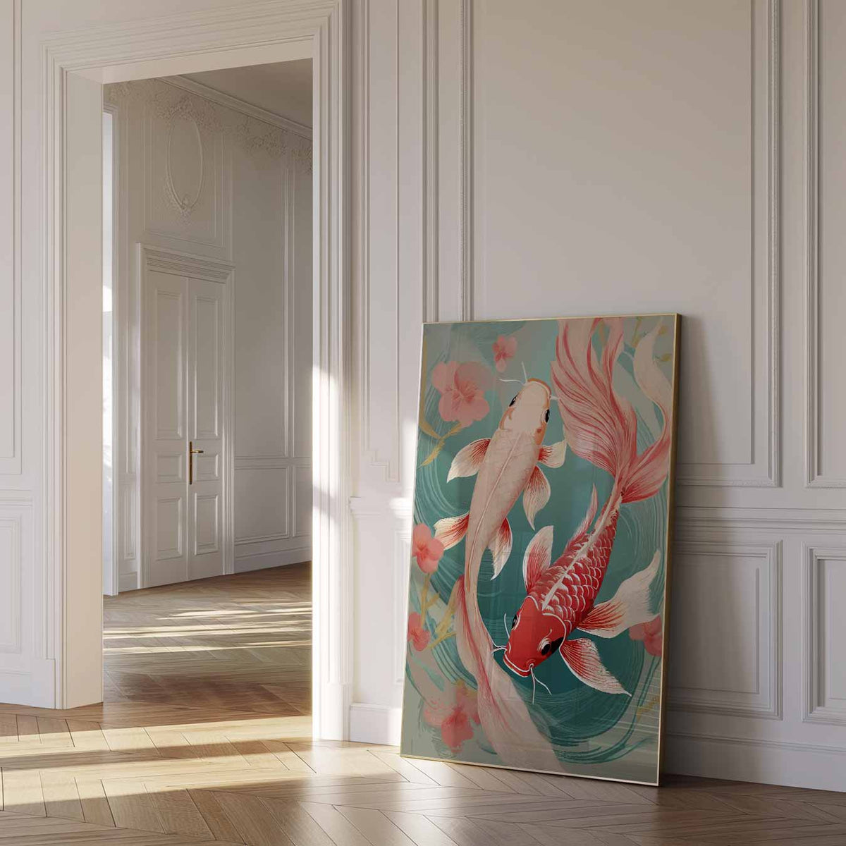 Vrolijke Koi Karper Kunst – zomer poster als frisse staande wanddecoratie