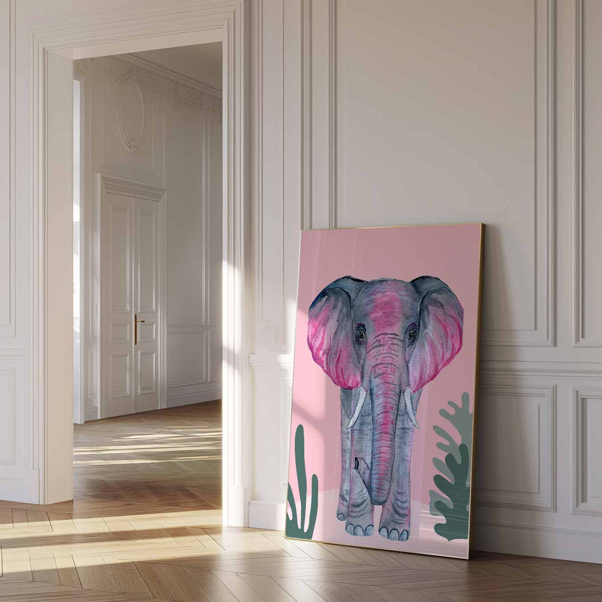 Olifant in Pastel – urban poster in staand formaat