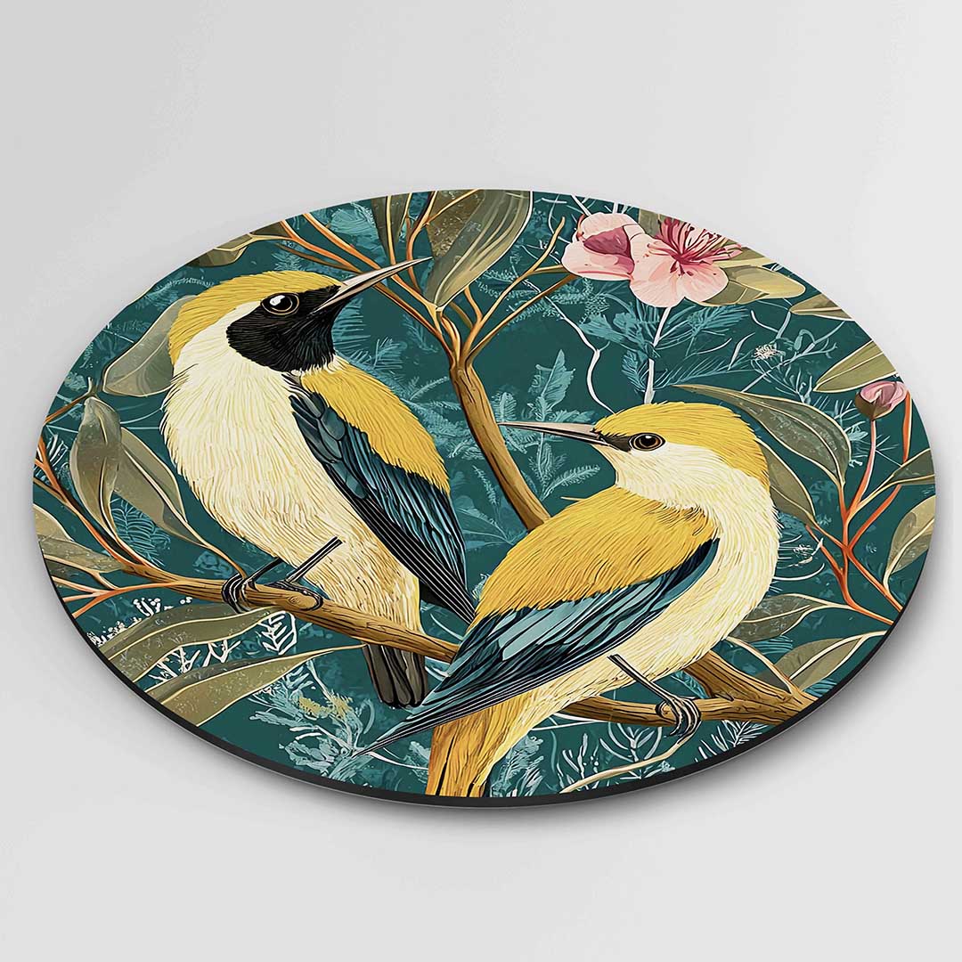 Vogels en bloemen – geïllustreerde wandkunst als moderne muurcirkel