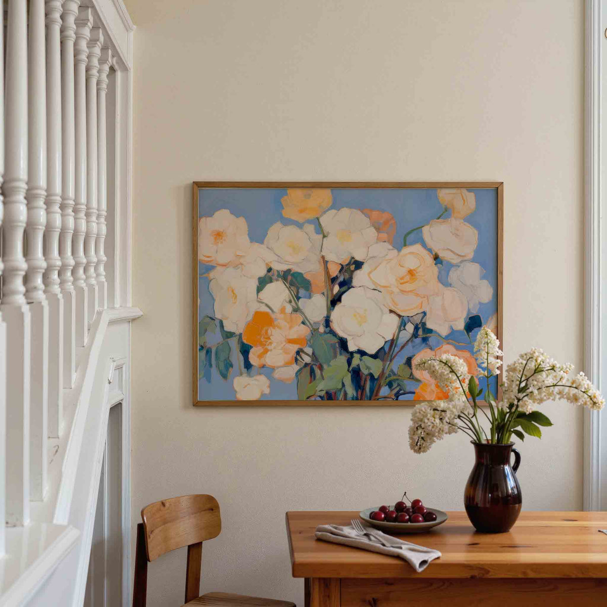 Bloemen in blauw – botanische poster in liggend formaat