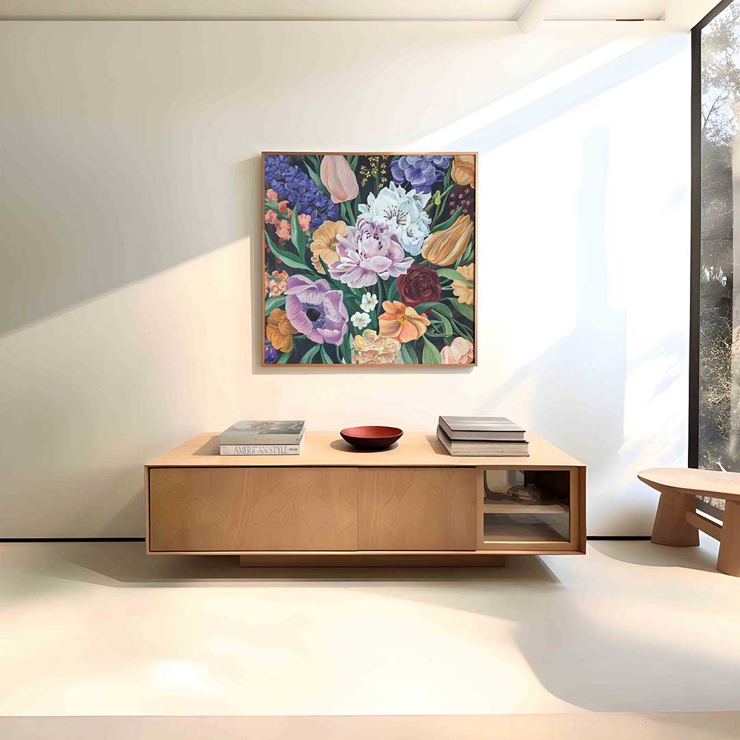 Bloemenpracht – vierkante bloemen wanddecoratie van WallArtistic
