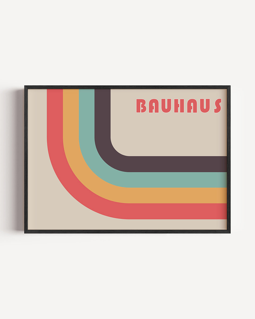 Kleurrijke booglijnen – liggende Bauhaus poster als wanddecoratie