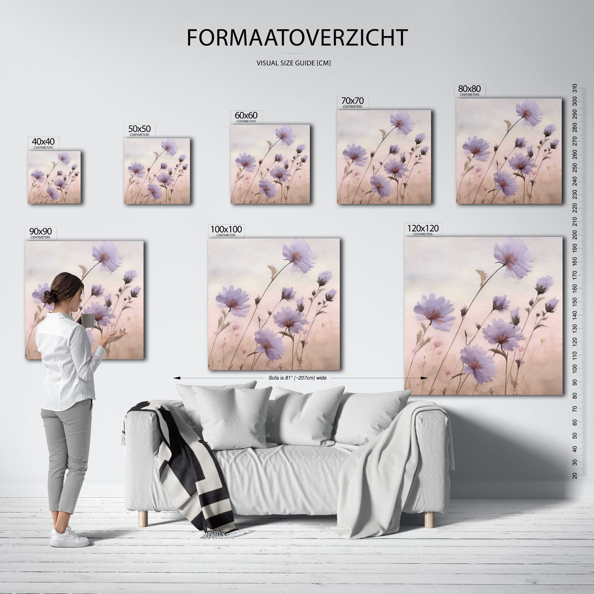 Bloemen in zachte tinten – vierkante muurposter met bloemen
