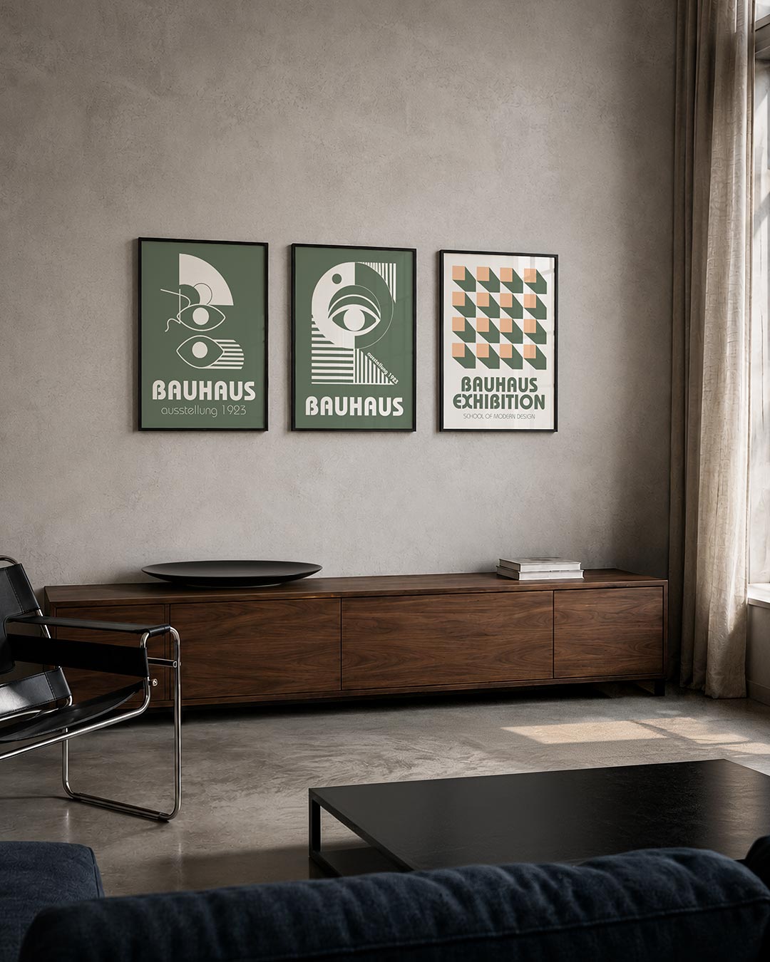 Vormen en vlakken driedelige posterset – deze posterset in drie delen toont een spel van witte geometrische vormen op een