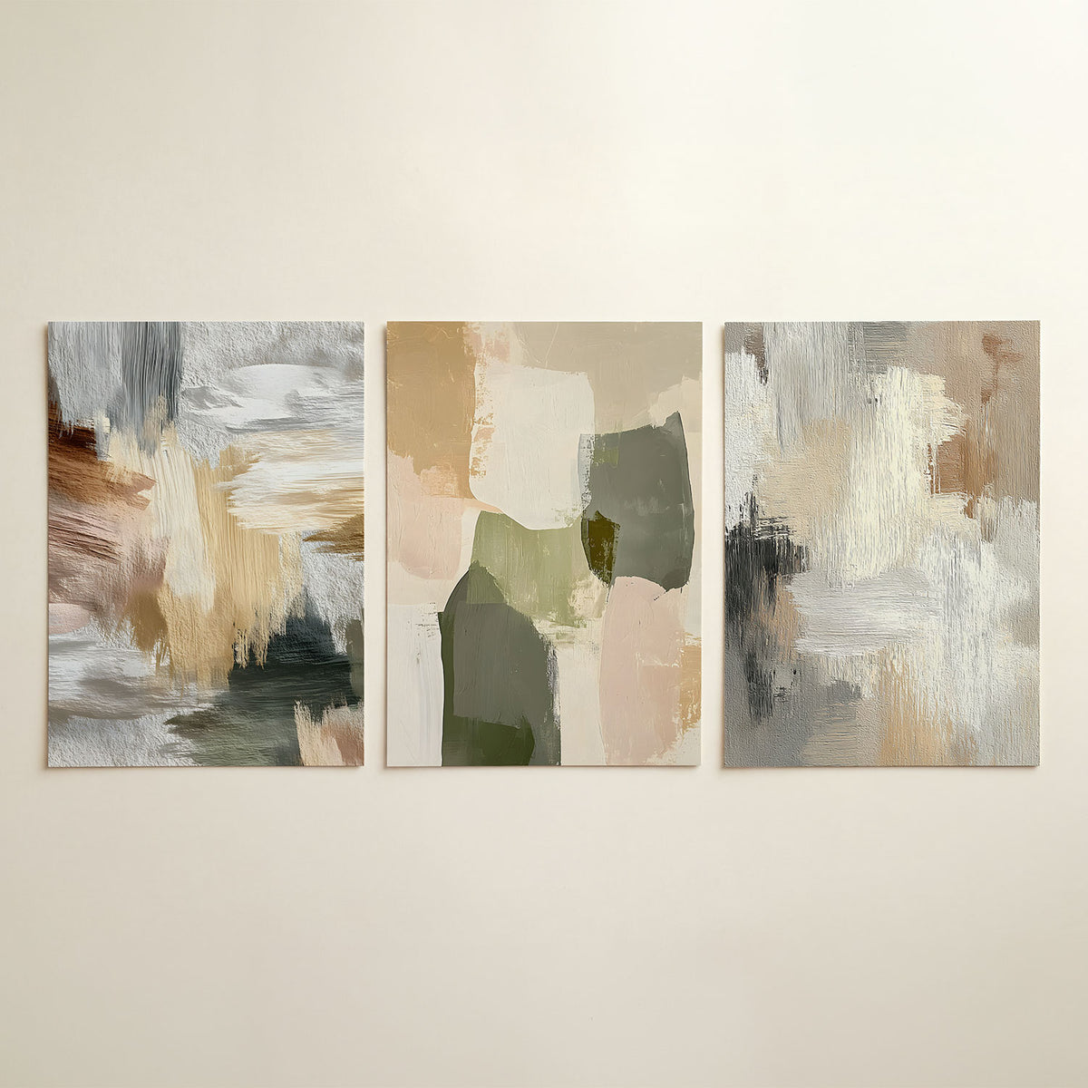 Kleurvlakken harmonie posterset – detailweergave – deze posterset in drie delen toont vloeiende penseelstreken