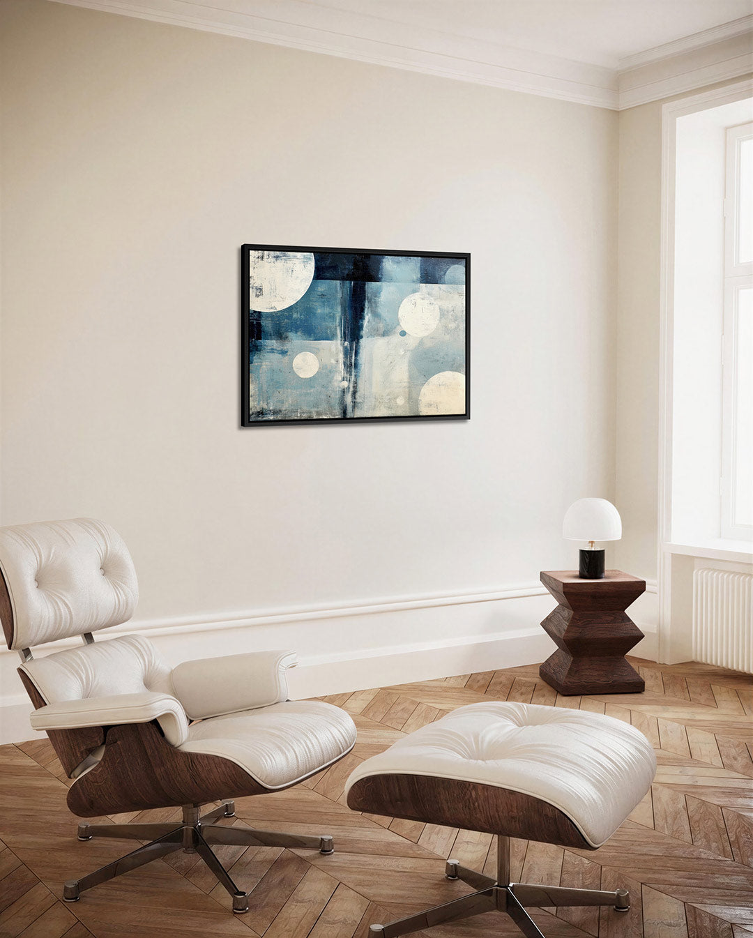 Geometrische vormen compositie – Blauw – alternatieve weergave van het kunstwerk