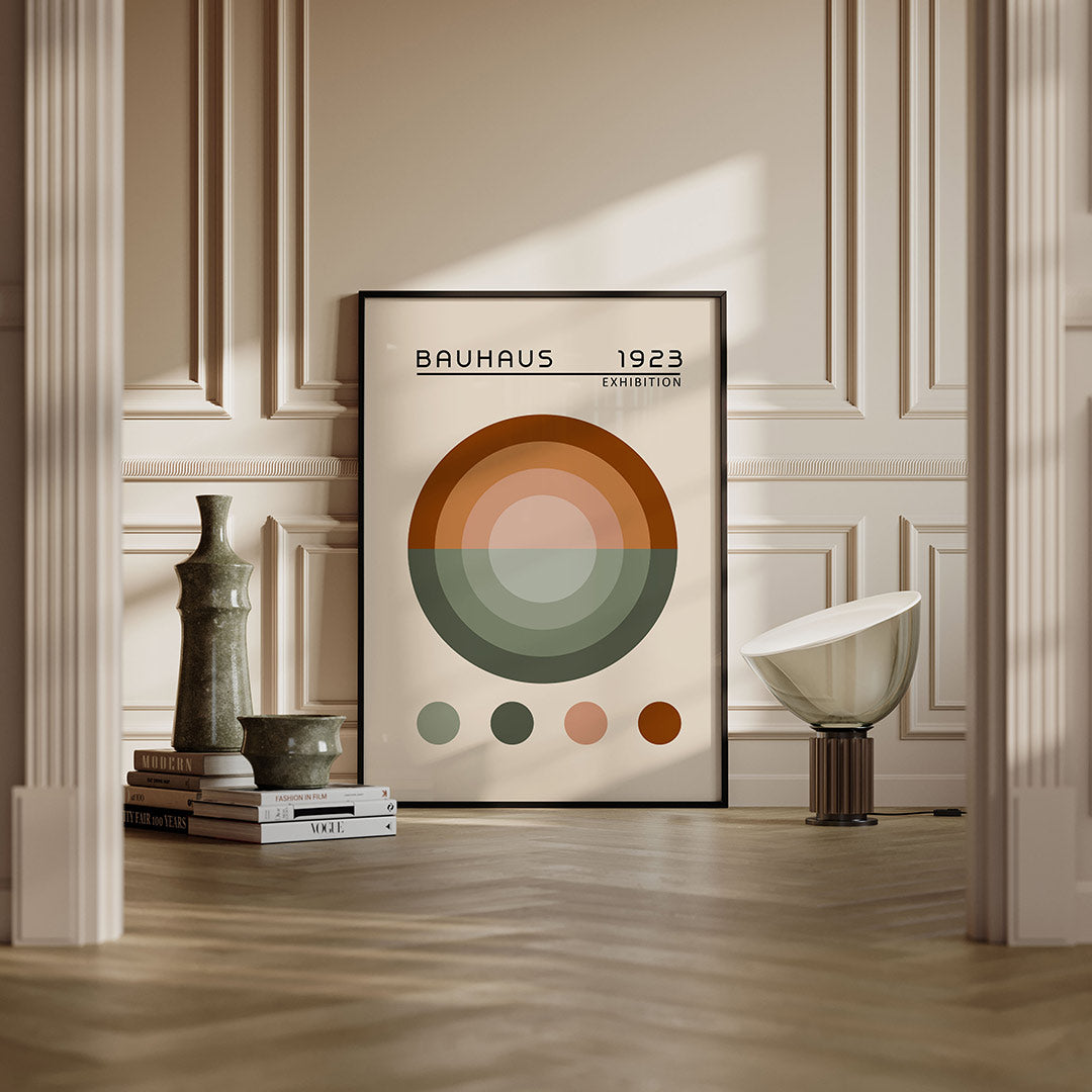 Cirkelvormen en kleur – moderne Bauhaus wandkunst als poster