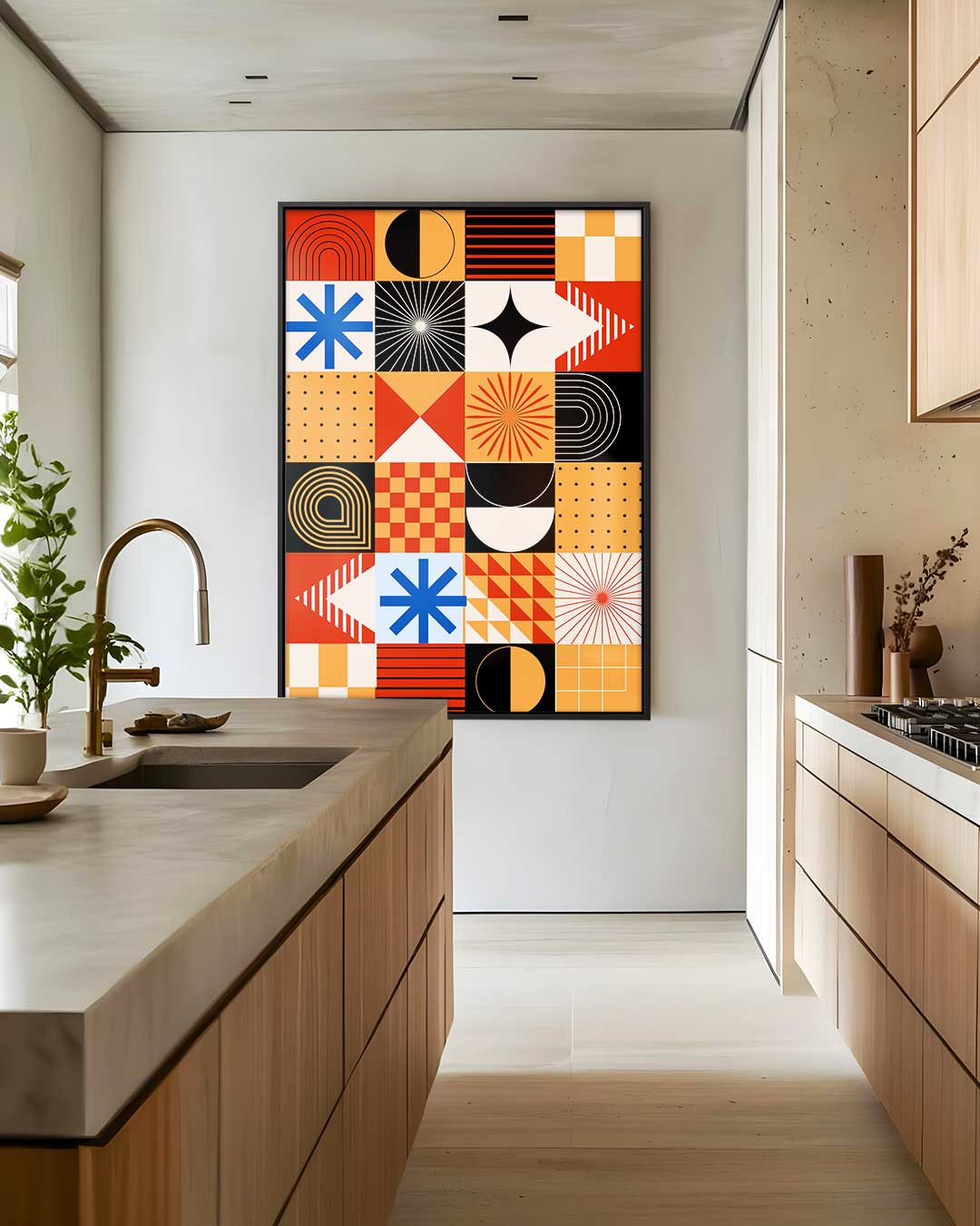 Retro Geometrisch Kunstwerk – dibond wanddecoratie in staand formaat