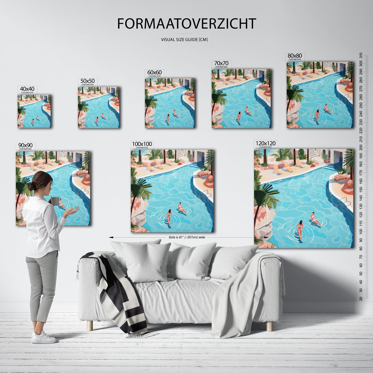 Zwembad met palmbomen – vierkante muurposter voor keuken of eethoek