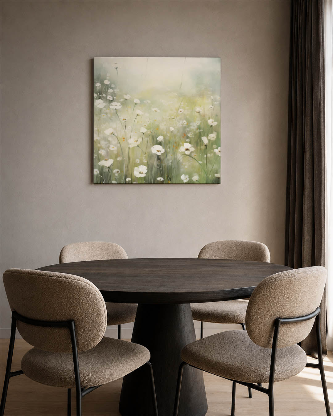 Dromerige bloemenweide kunstwerk – derde productweergave – dit kunstwerk toont een bloemenweide met delicate witte bloemen