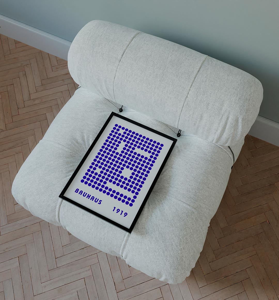Puntstructuur blauw – staande Bauhaus poster voor aan de muur