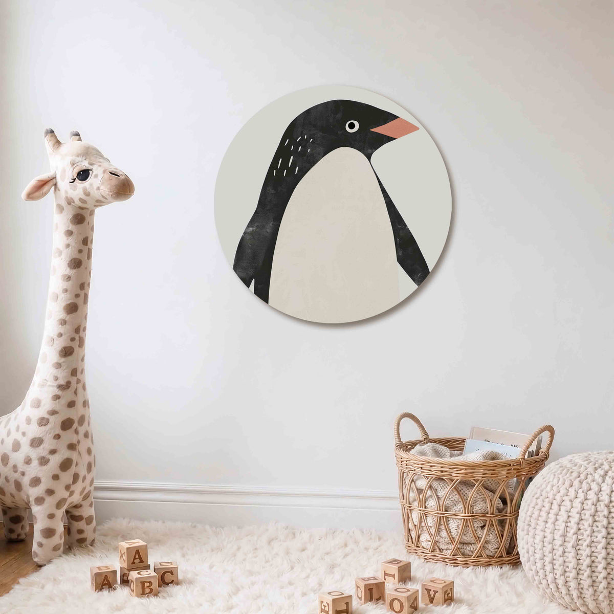 Pinguïn Muurcirkel – Een pinguïn met een zwart-witte vacht en een oranje snavel.