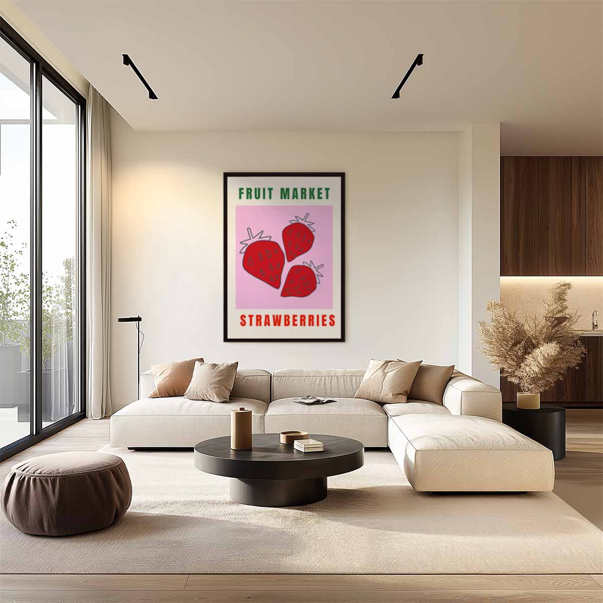 Aardbei Kunstposter – kunstwerk met zwarte baklijst