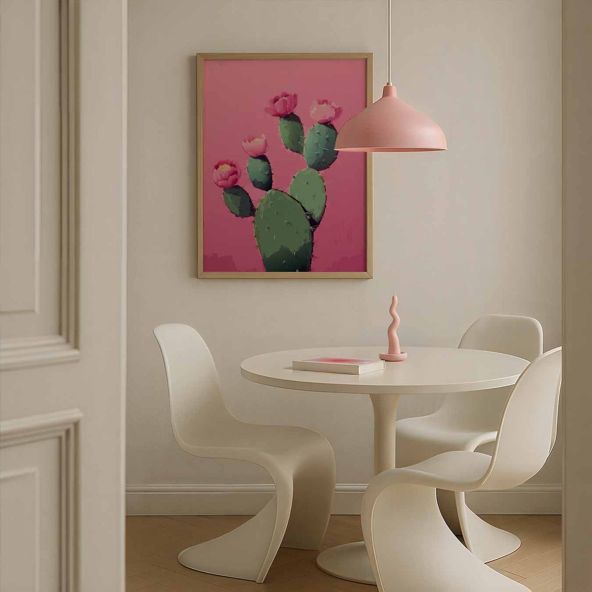 Cactus Bloemenpracht op Roze – staande paas wanddecoratie van WallArtistic