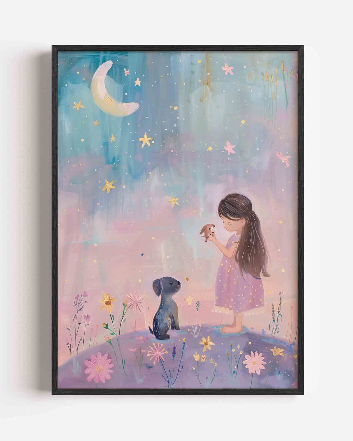 Meisje met hond – kids portret poster als wanddecoratie