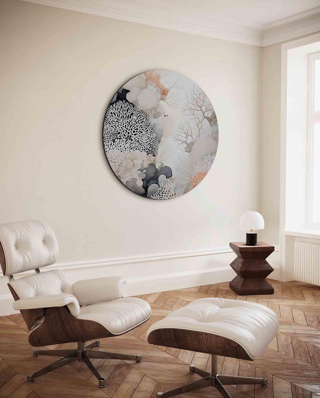 Koraalstructuren – kleurrijke ronde wanddecoratie van WallArtistic