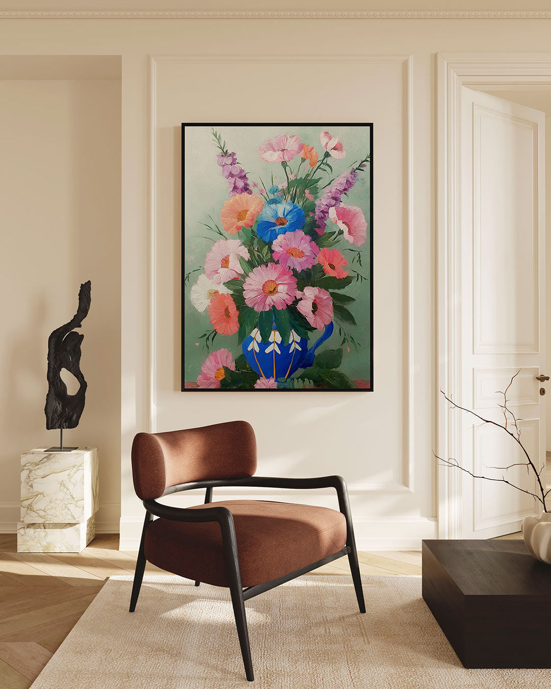 Bloemen in vaas – Wanddecoratie kunstwerk – staande wanddecoratie