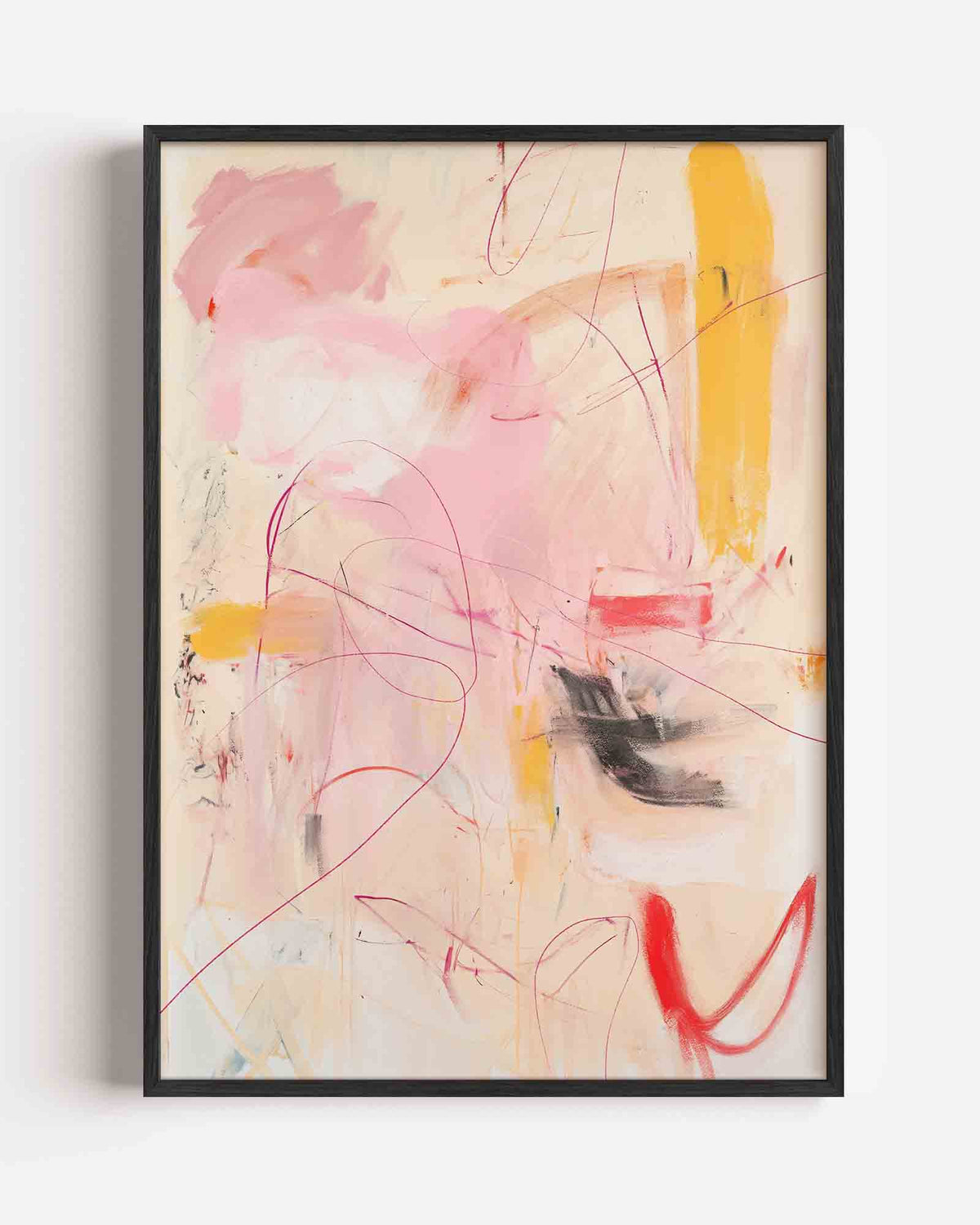 Abstracte roze en gele – Kunst & Design poster als staande wanddecoratie