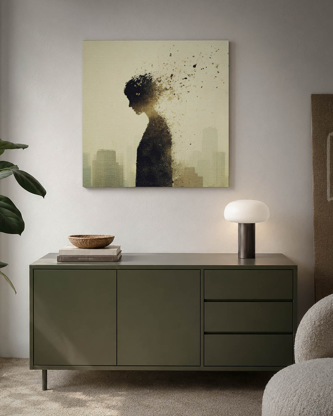 Vervagende silhouet kunstwerk – detailweergave – dit werk toont een silhouet dat geleidelijk vervaagt in de achtergrond, met