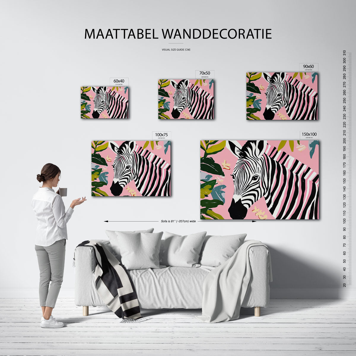 Zebra en bladeren – kunstwerk op canvas, dibond of plexiglas
