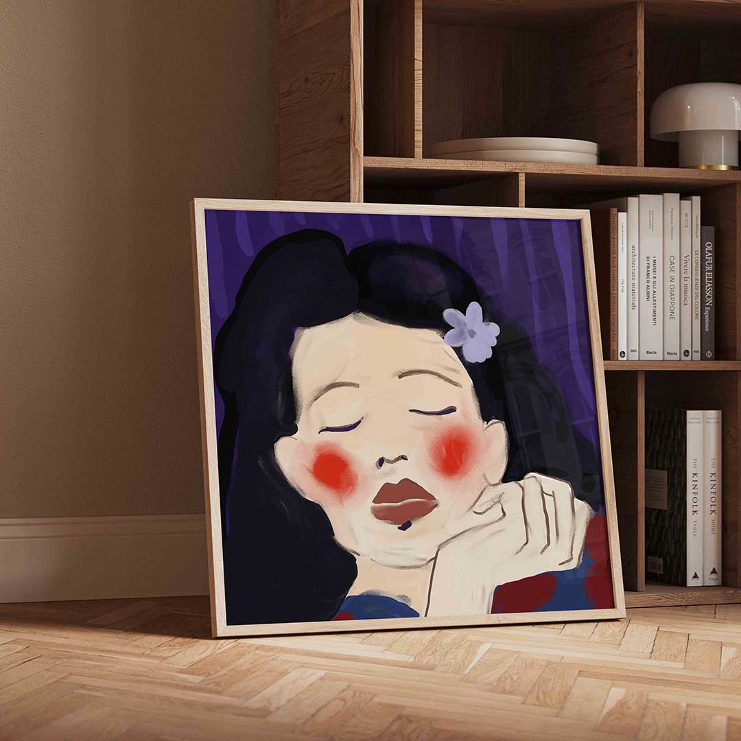 Slapend gezicht – geïllustreerde wandkunst als vierkante poster