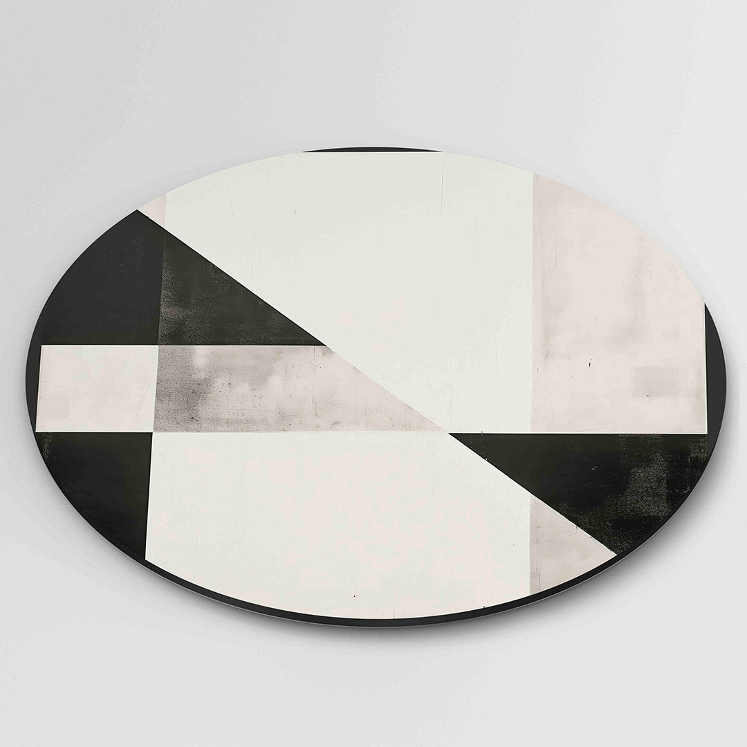 Geometrische zwart wit – ronde wanddecoratie met abstract ontwerp