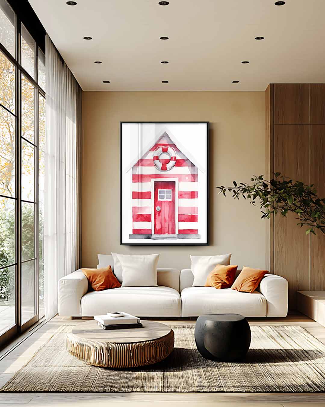 Strandhut Waterverf Print – plexiglas wanddecoratie in portret formaat