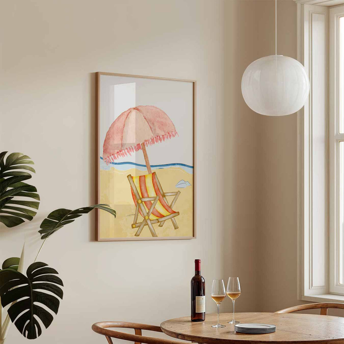 Strandstoel met Parasol – zeedieren poster in staand formaat