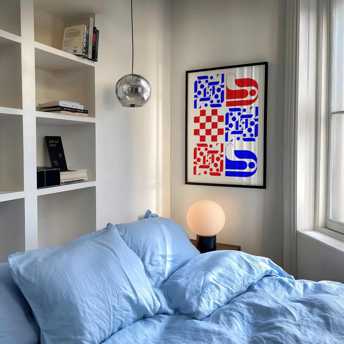Retro Geometrische Rood-Blauwe – abstracte poster als moderne staande wanddecoratie