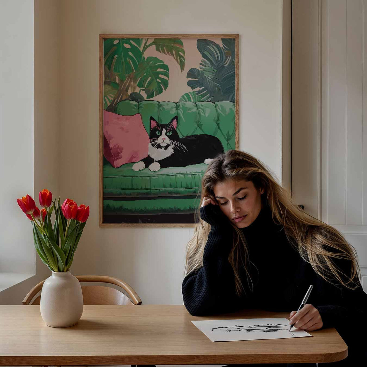 Kat op de Bank – staande dieren wanddecoratie van WallArtistic