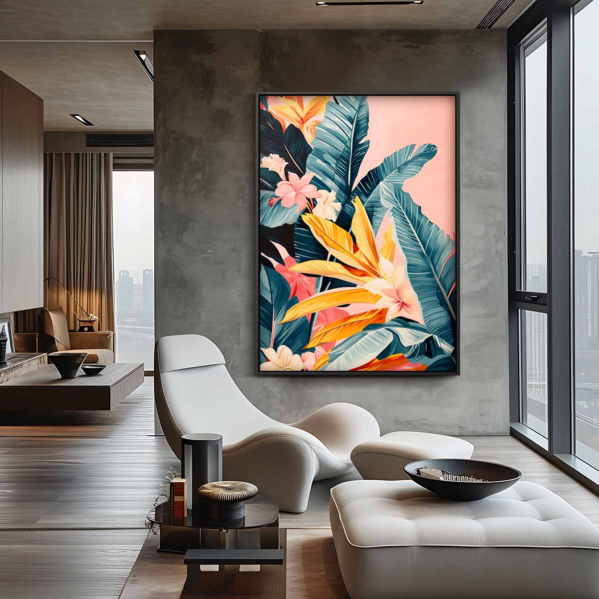Tropische Bloemenpracht – staande wandkunst voor woonkamer of interieur